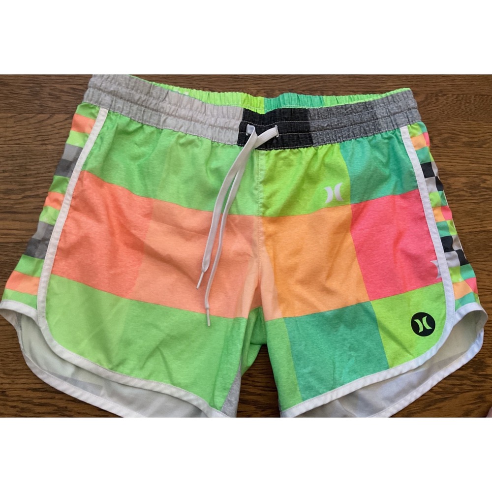 Hurley Women's Neon Green Pink Orange Colorblock Swim Shorts